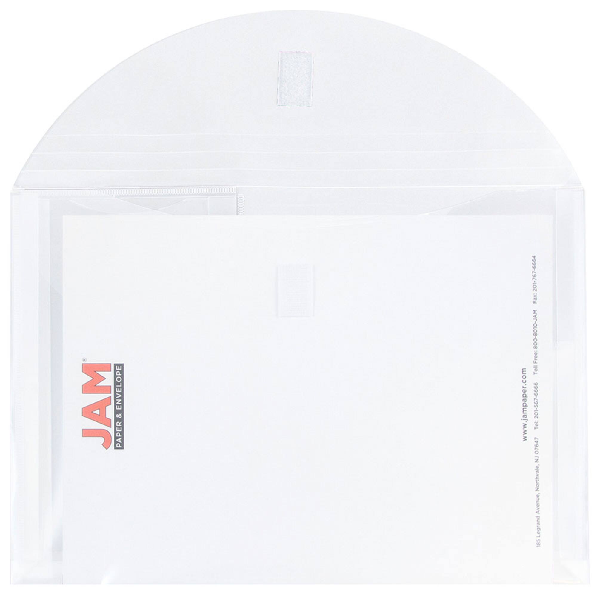 JAM Paper 9.75" x 13" Clear 3-Pocket Plastic Hook & Loop Closure Envelopes, 12ct.